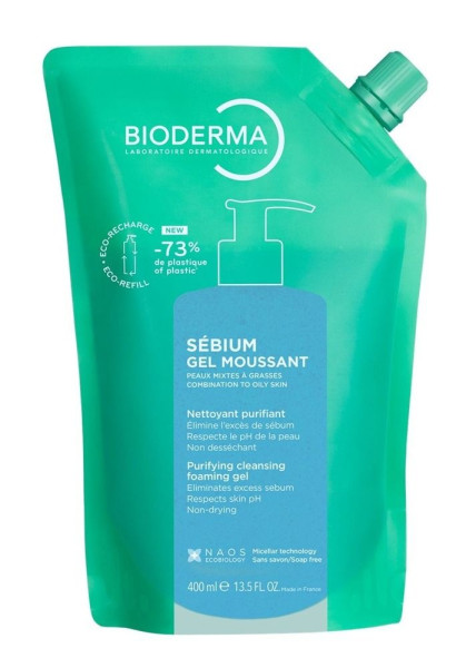 BIODERMA SEBIUM Ежедневен измиващ гел за комбинирана и мазна кожа 400ml еко пълнител