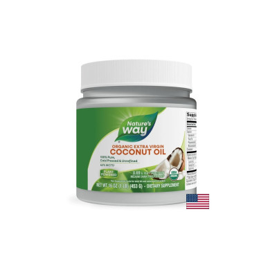 Кокосово масло, 62% MCT мастни киселини - Coconut Oil Organic Extra Virgin, 474 ml, 32 дози Nature’s Way