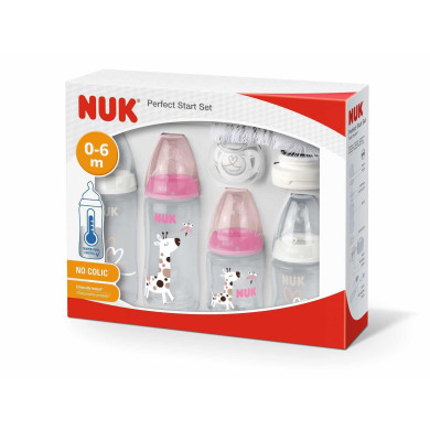 NUK First Choice + СЕТ Perfect Start Temperature Control - 10 части, момиче