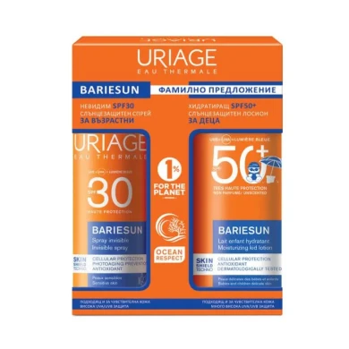 Uriage Bariesun Skin Shield Слънцезащитен спрей за тяло SPF30 200 мл + Uriage Bariesun Skin Shield Слънцезащитен лосион за деца SPF50+ 100 мл Комплект