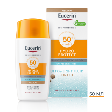 Eucerin® Оцветен слънцезащитен ултралек флуид за лице HYDRO PROTECT SPF 50+ Тъмен, 50 мл