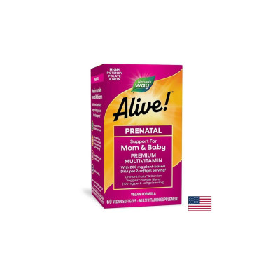 Alive! - Алайв Премиум мултивитамини за бременни с растителна DHA, 60 софтгел капсули Nature’s Way