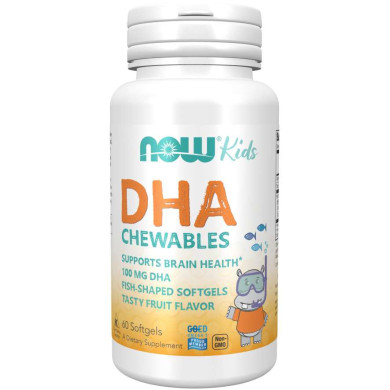 Now - Dha 100 Мг - Kids Chewable / Рибено Масло за Деца - 60 Дражета