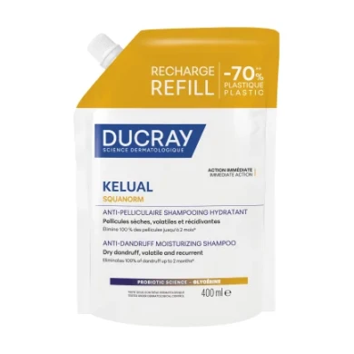 Ducray Kelual Squanorm Хидратиращ третиращ шампоан против сух пърхот 400 ml - пълнител