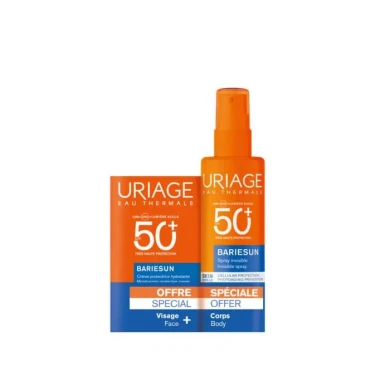 Uriage Bariesun Skin Shield Слънцезащитен хидратиращ крем за лице SPF50+ 50 мл + Uriage Bariesun Skin Shield Слънцезащитен спрей за тяло SPF50+ 200 мл Комплект