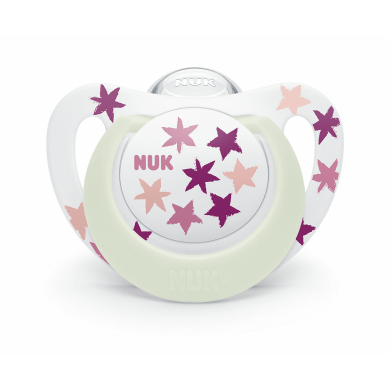 NUK биберон залъгалка силикон 6-18 1бр. STAR Night + box