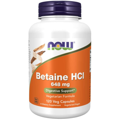 Now - Betaine Hcl / Бетаин 648 Мг - 120 Капсули