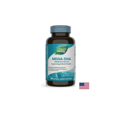 Mega-DHA - Рибено масло Мега-ДХА – за мозъка и зрението, 1000 mg, 60 софтгел капсули Nature’s Way