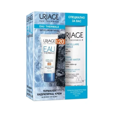 Uriage Eau Thermale Лек термален хидратиращ крем SPF20 40 мл + Uriage Eau Thermale Почистваща мицеларна вода за лице за нормална и суха кожа 100 мл Комплект