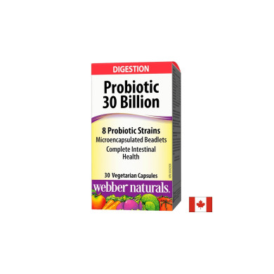 Probiotic 30 billion / 8 Probiotic Strains / Пробиотик, 30 млрд. активни пробиотици, 8 пробиотични щама, 30 капсули Webber Naturals