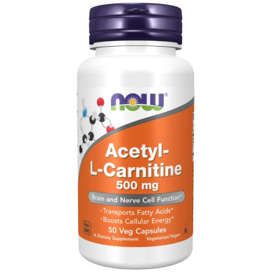 Now - Acetyl L-Carnitine / Ацетил Л-Карнитин 500 Мг - 50 Капсули