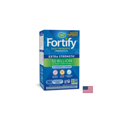 Пробиотик + пребиотици – високо дозирани Fortify Probiotic Extra Strength 50 млрд. активни пробиотици, 30 капсули със забавено освобождаване