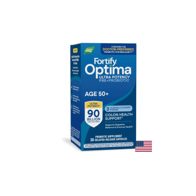 Fortify Optima® Advanced Care Age 50+ Фортифай Оптима пробиотик + пребиотици, 90 милиарда активни пробиотици, 30 капсули Nature’s Way
