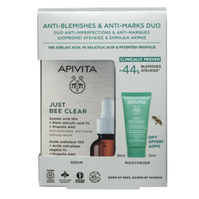 Apivita Дуо против несъвършенства Just Bee Clear Серум 30 ml + Матиращ крем 15 ml