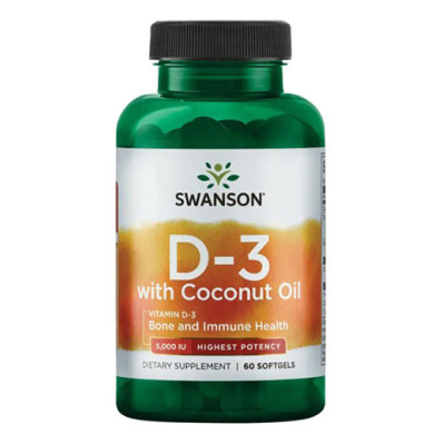 SWANSON Vitamin D3 with Organic Coconut Oil 5000 IU / 60 Softgels