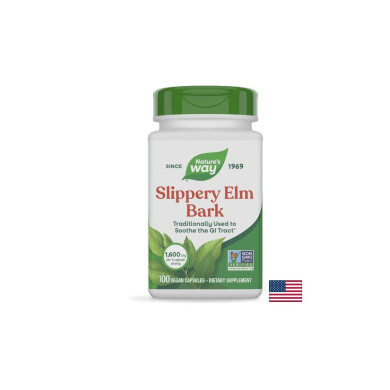 Slippery Elm Bark - Червен бряст (кора) - При раздразнения на стомашната лигавица, 400 mg, 100 капсули Nature’s Way