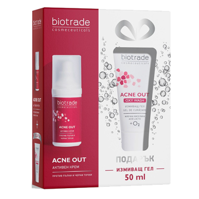 BIOTRADE Acne Out Активен крем против акне 30 мл + Подарък: Biotrade Acne Out Измиващ гел за проблемна и мазна кожа 50 мл Комплект