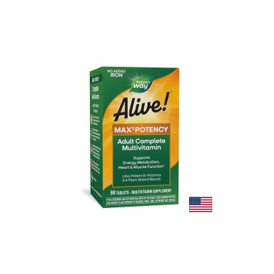 Alive!® Max6 Max Potency Multivitamin (No Iron) Алайв! / Мултивитамини максимум сила (без добавено желязо), 90 капсули Nature’s Way